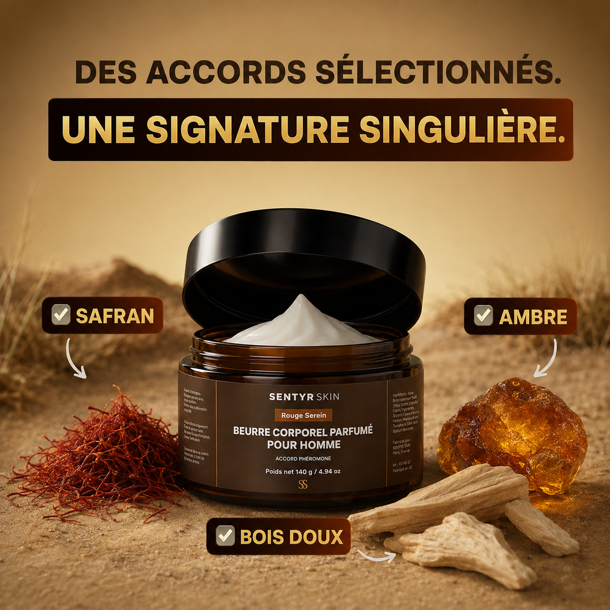 Rouge Serein — accords safran, ambre et bois doux